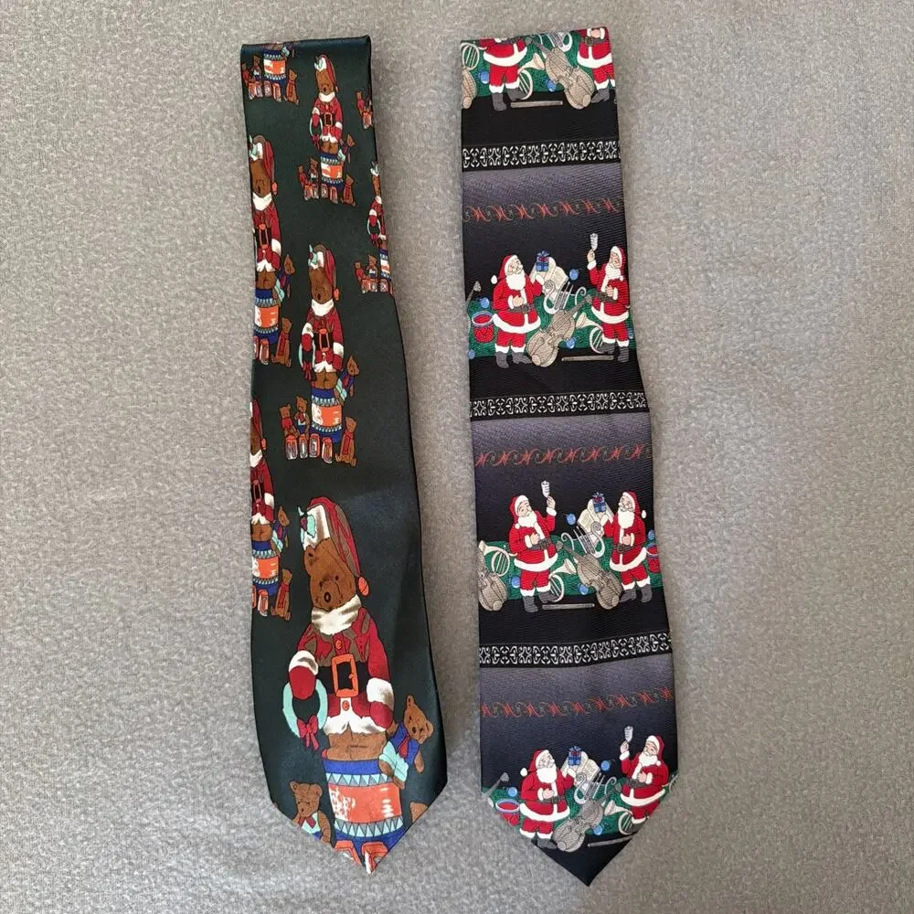 Ties 2 Neckties Christmas Holiday Santa Bear